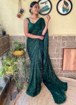 Georgette Bottle Green  Party Wear Sequence Work Saree